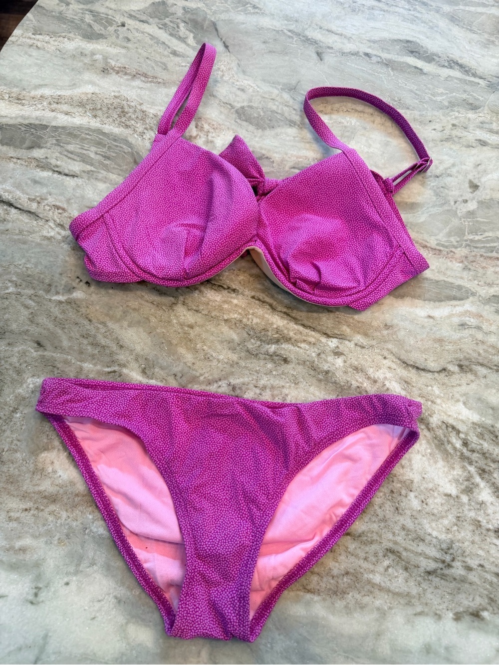 Magic Bra Hot Pink Underwire Bikini Set Small Y2K Balconette